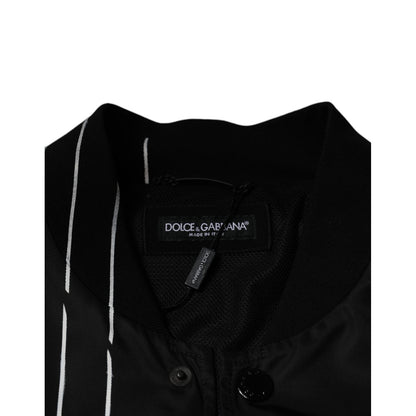 Dolce & Gabbana Black Polka Dot Stripe Nylon Bomber Jacket