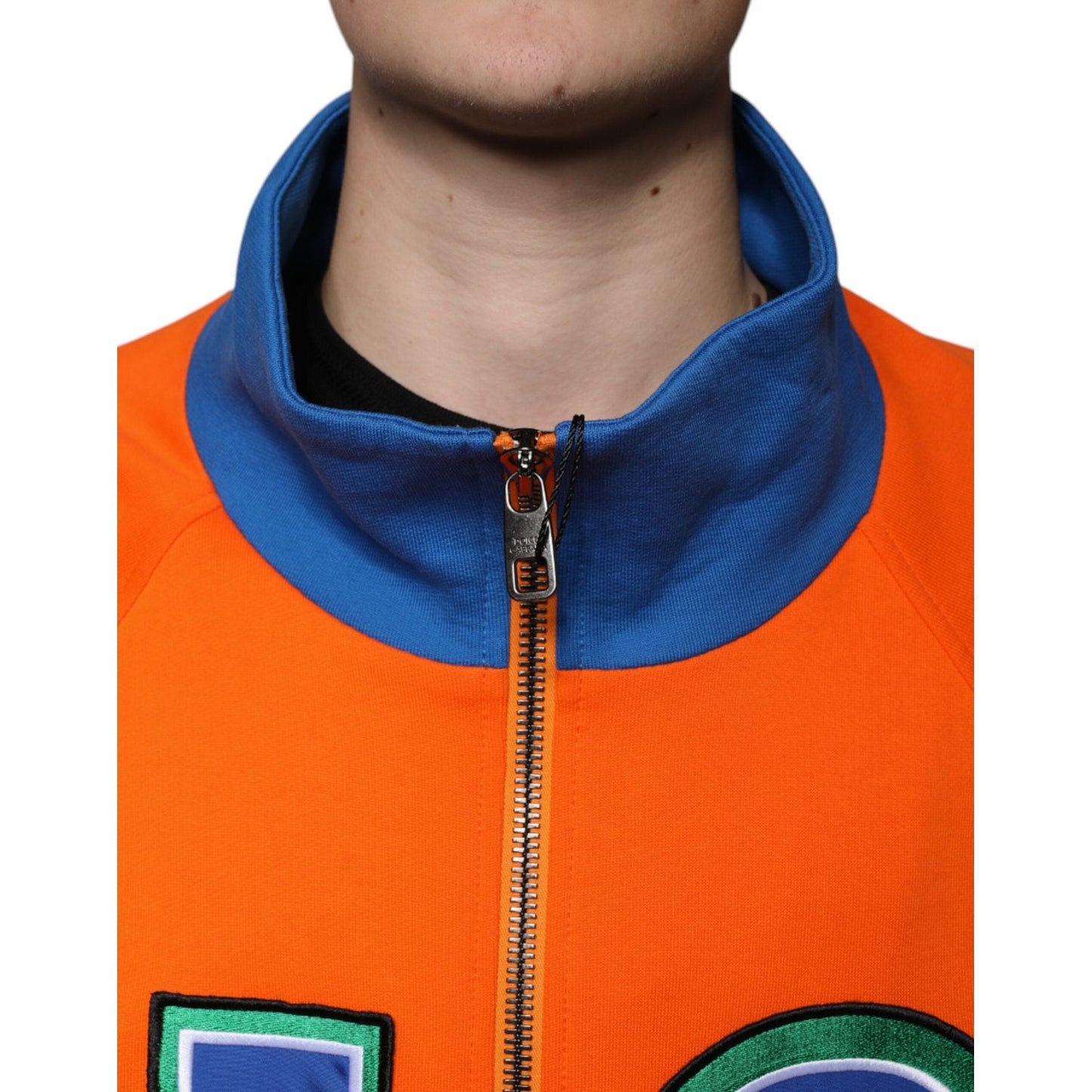 Dolce & Gabbana Orange Blue Full Zip Jersey Bomber Jacket Dolce & Gabbana