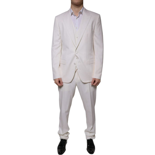 Dolce & Gabbana White Wool Silk 3 Piece SlimFit Formal Suit Dolce & Gabbana Gray