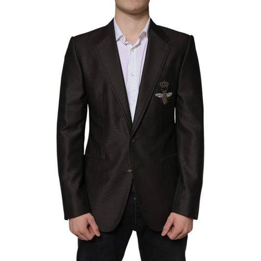 Dolce & Gabbana Blazer Brown Green Bee Wool Jacket Coat Dolce & Gabbana Black