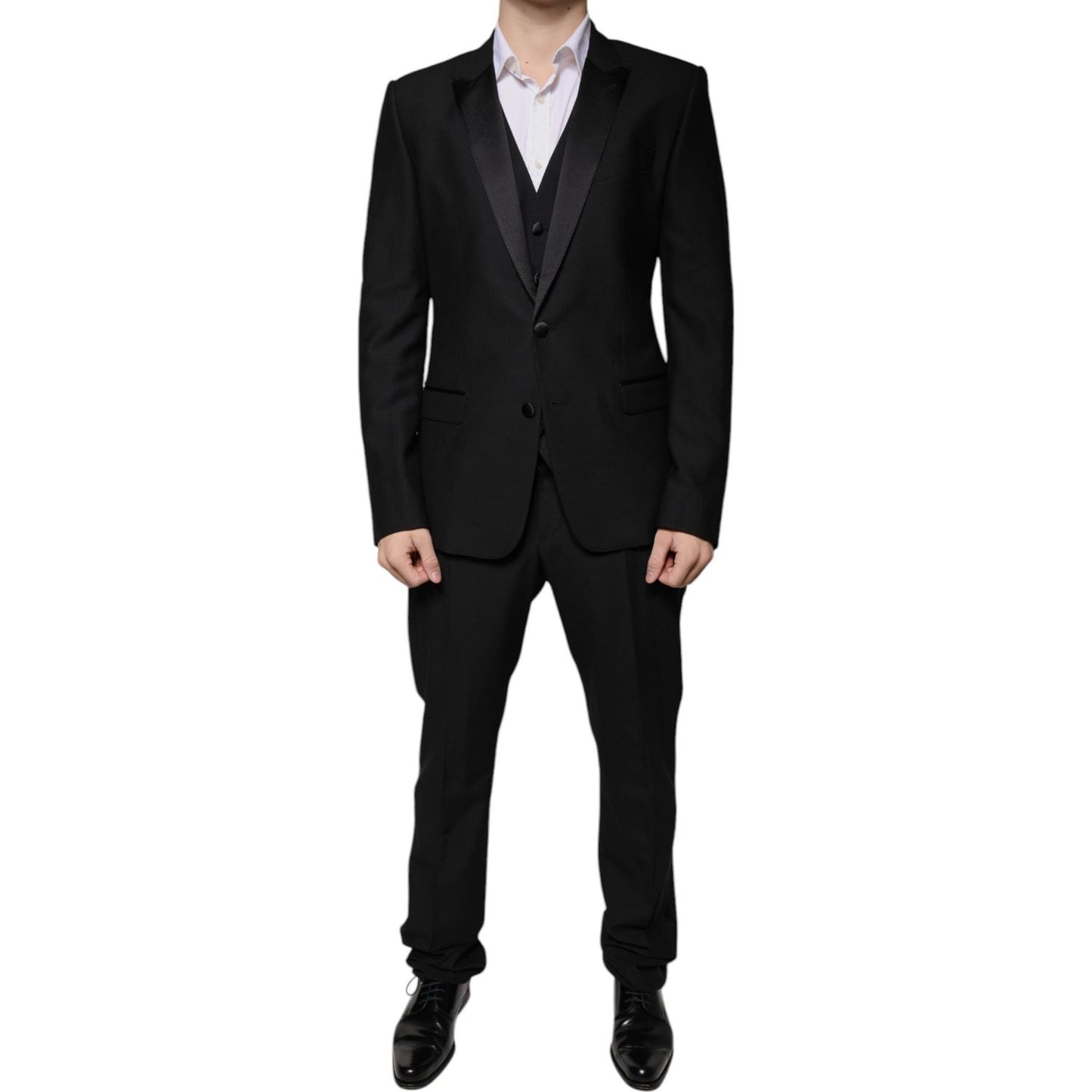 Dolce & Gabbana Black Wool 3 Piece Slim Fit Formal Suit Dolce & Gabbana Black