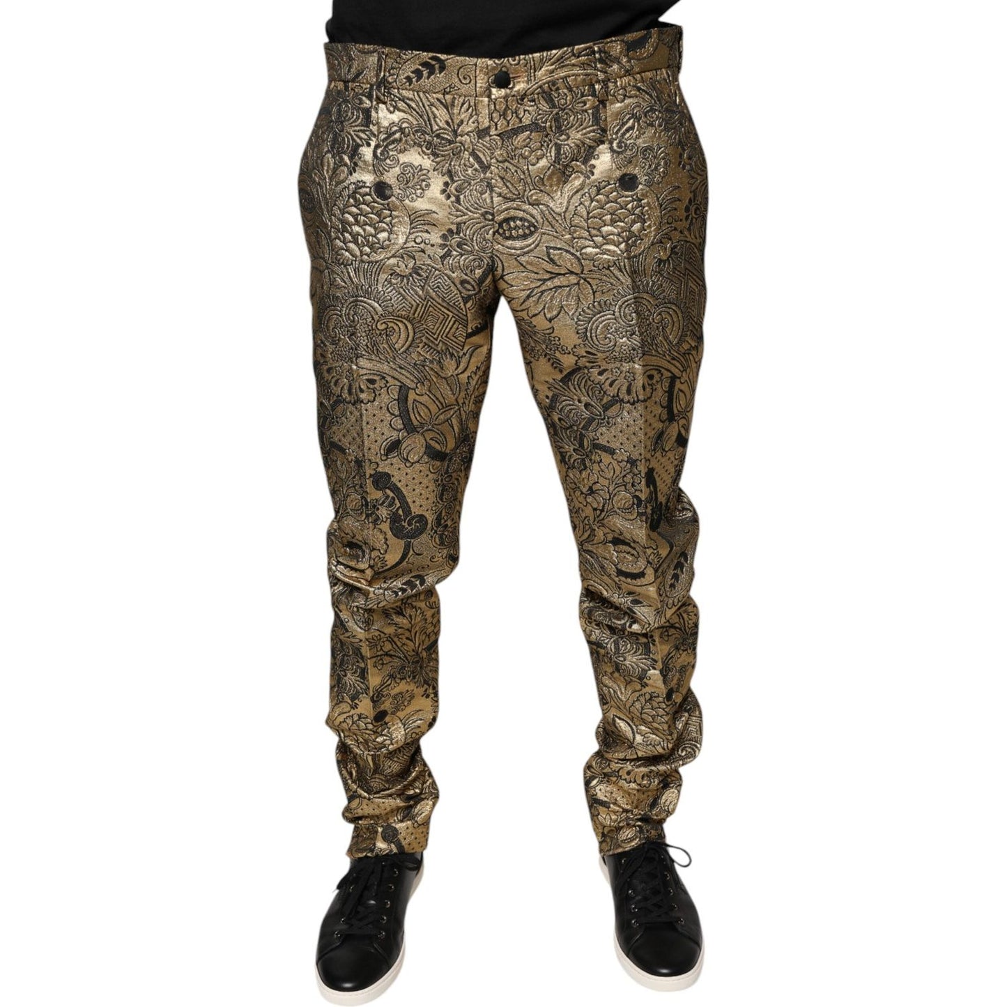 Dolce & Gabbana Gold Floral Jacquard Men Dress Pants Dolce & Gabbana Dark Slate Gray