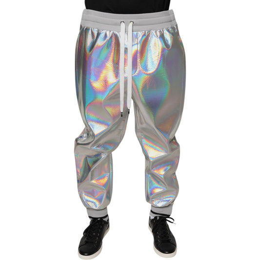 Dolce & Gabbana Silver Iridescent Men Jogger Sweatpants Pants Dolce & Gabbana Light Slate Gray