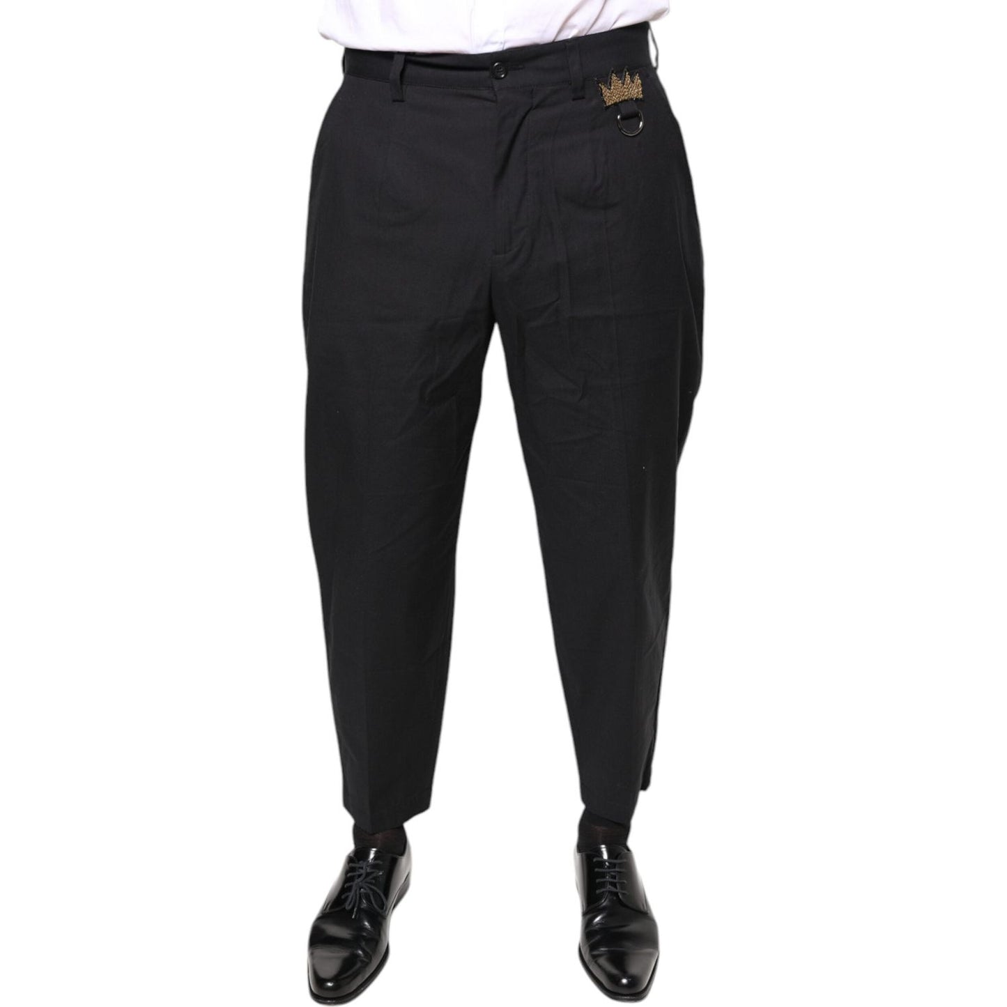 Dolce & Gabbana Black Crown Cotton Dress Pants Dolce & Gabbana Black