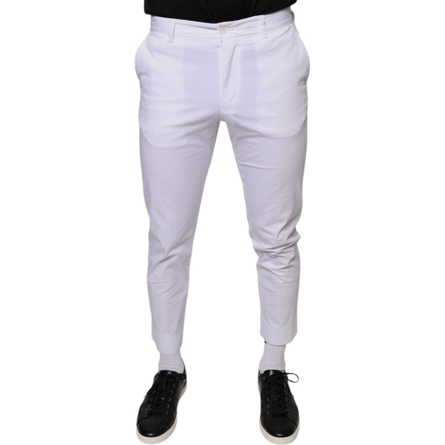 Dolce & Gabbana White Cotton Skinny Dress Pants Dolce & Gabbana Thistle