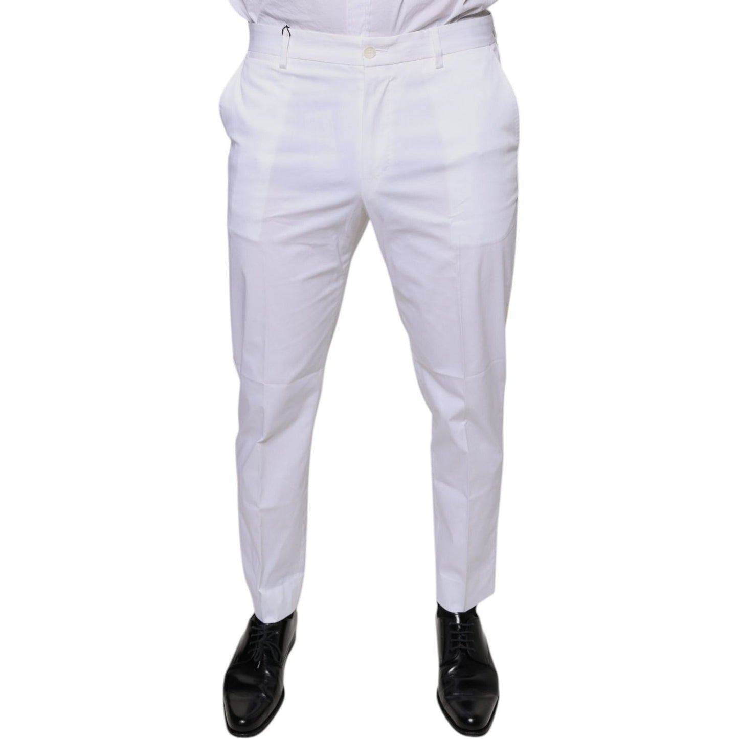 Dolce & Gabbana White Cotton Skinny Dress Pants Dolce & Gabbana Light Gray