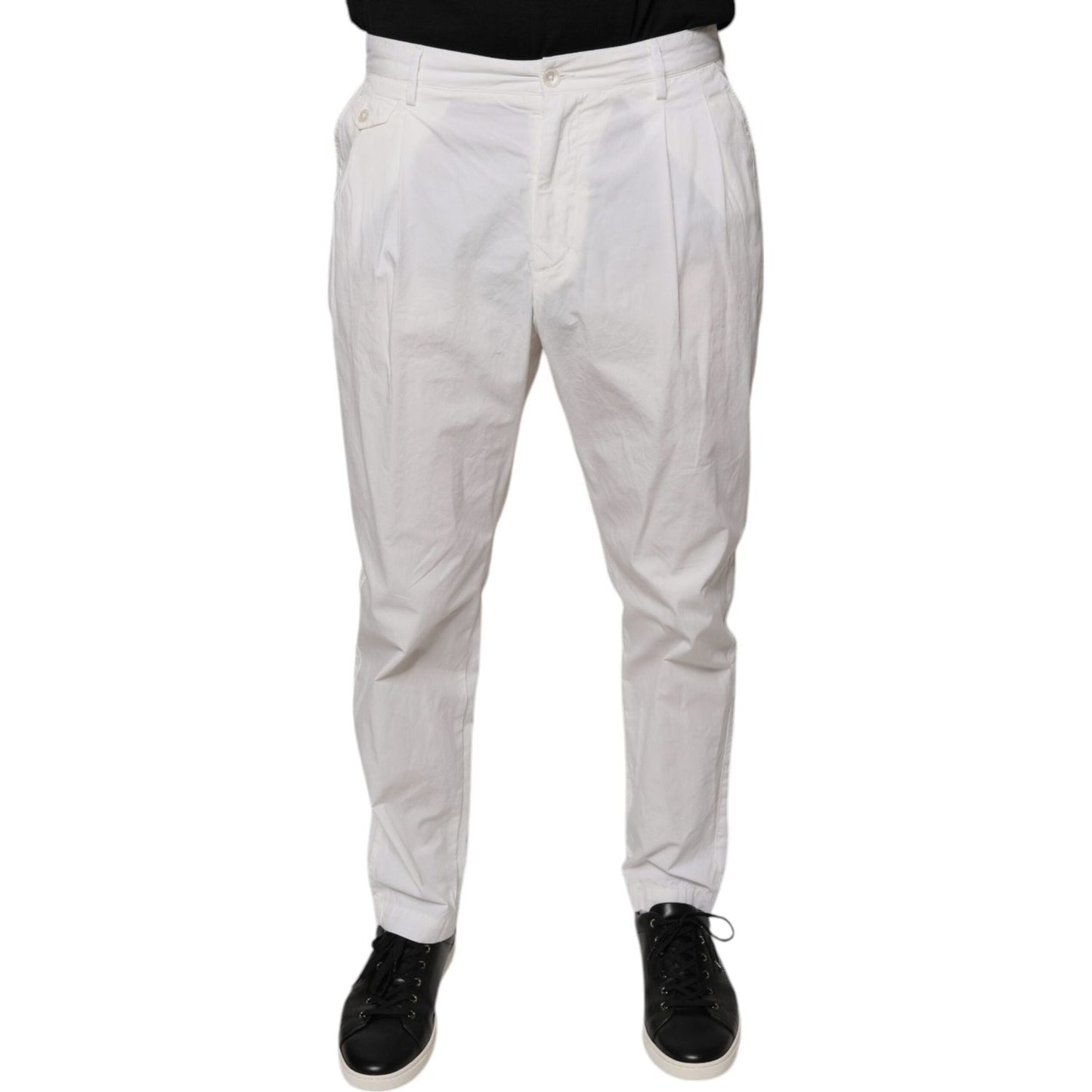 Dolce & Gabbana White Cotton Skinny Dress Pants Dolce & Gabbana Gray