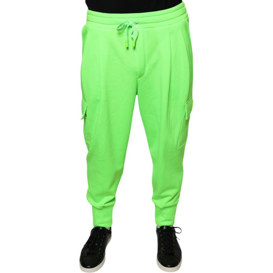 Dolce & Gabbana Neon Green Polyester Cargo Jogger Sweatpants Pants Dolce & Gabbana Light Green