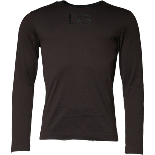 Dolce & Gabbana Brown Logo Cotton Crew Neck Pullover Sweater Dolce & Gabbana Dark Slate Gray