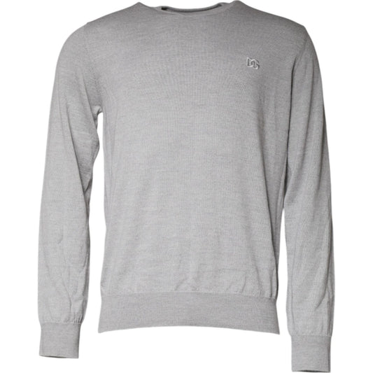 Dolce & Gabbana Light Gray Wool Crew Neck Pullover Sweater Dolce & Gabbana Dark Gray