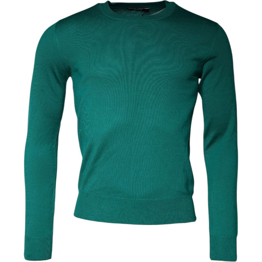 Dolce & Gabbana Green Wool Knit Crew Neck Pullover Sweater Dolce & Gabbana Dark Slate Gray