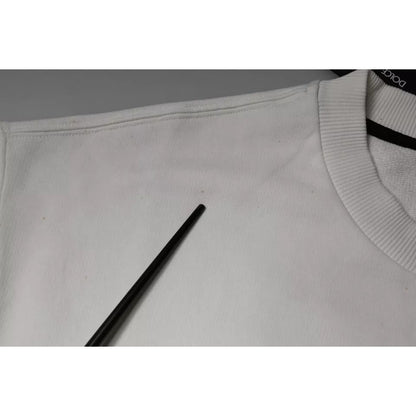 Dolce & Gabbana White Logo Cotton Crew Neck Pullover Sweater