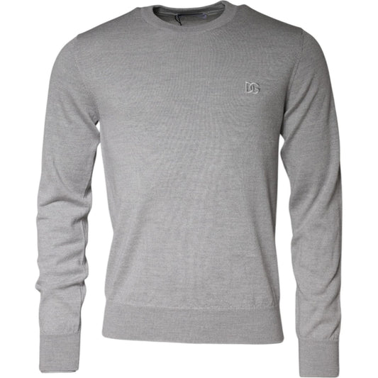 Dolce & Gabbana Light Gray Wool Crew Neck Pullover Sweater Dolce & Gabbana Dark Gray