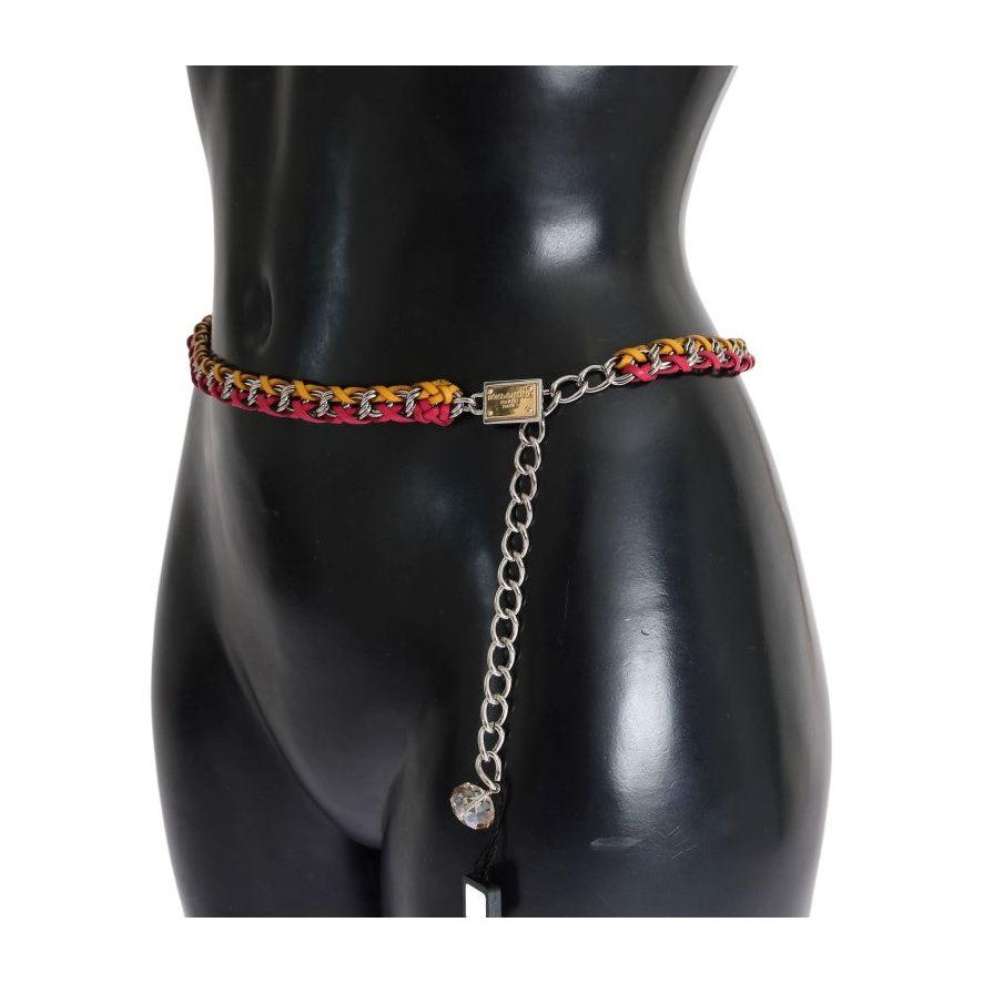 Dolce & Gabbana Red Yellow Leather Crystal Belt
