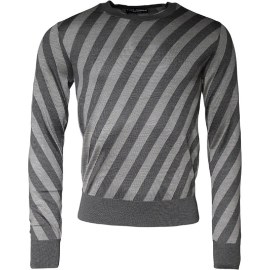 Dolce & Gabbana Gray Stripes Long Sleeve Round Neck Pullover Sweater Dolce & Gabbana Dim Gray