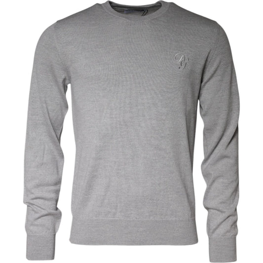Dolce & Gabbana Light Gray Wool Crew Neck Pullover Sweater Dolce & Gabbana Dark Gray