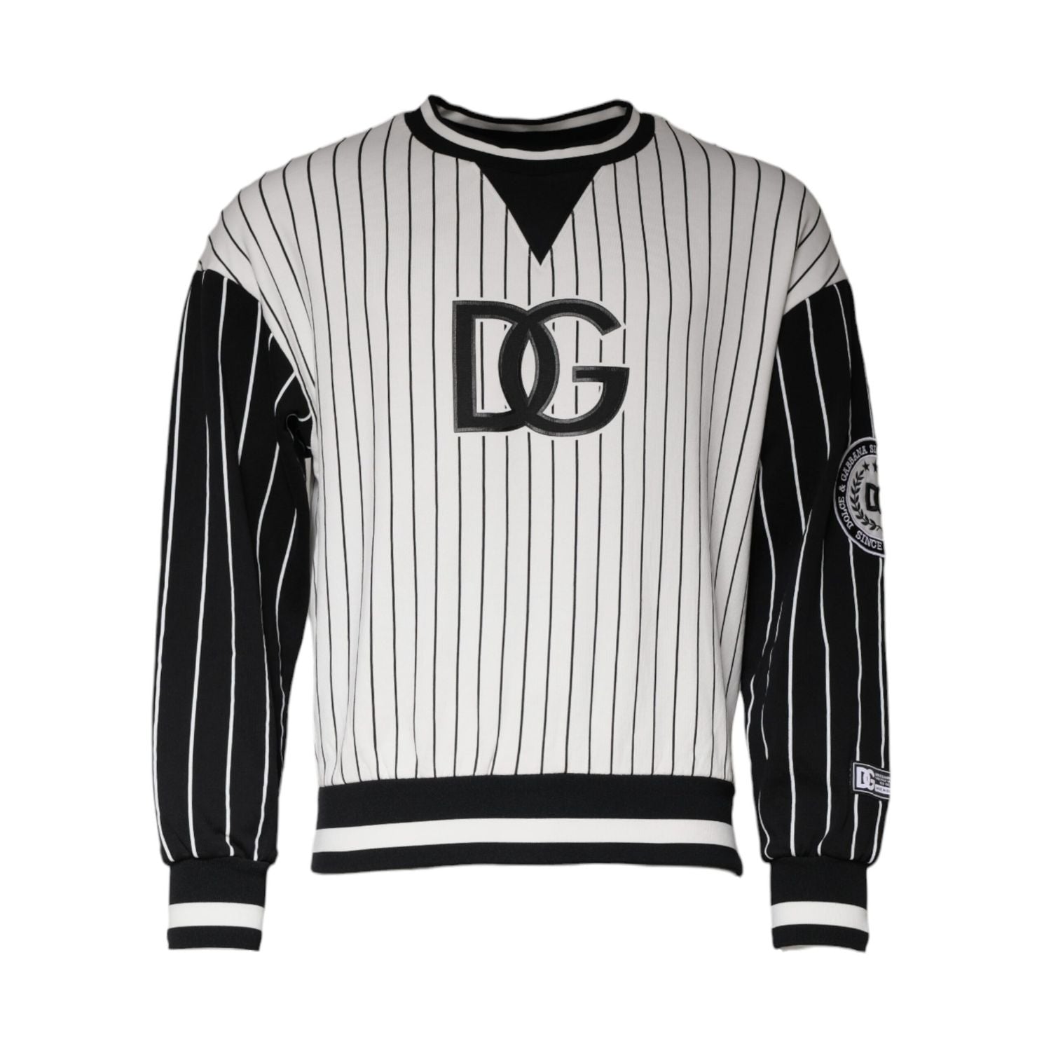 Dolce & Gabbana Black White Stripes Logo Sweatshirt Sweater