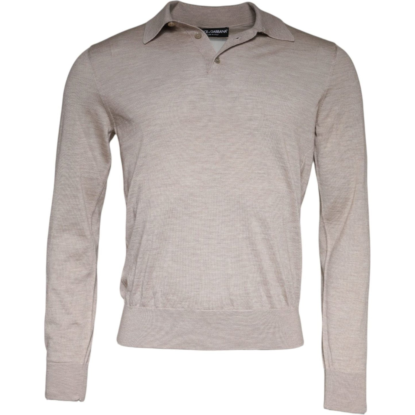Dolce & Gabbana Beige Cashmere Knit Collared Pullover Sweater Dolce & Gabbana Dark Gray