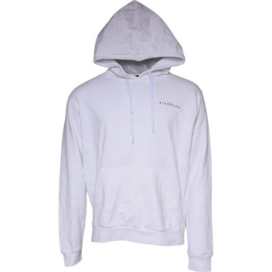 John Richmond White Logo Cotton Hooded Sweatshirt Sweater John Richmond Light Gray