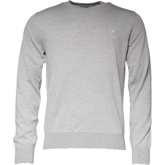 Dolce & Gabbana Light Gray Wool Crew Neck Pullover Sweater Dolce & Gabbana Gray