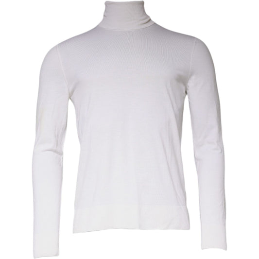 Dolce & Gabbana White Long Sleeve Turtleneck Men Pullover Sweater Dolce & Gabbana Light Gray