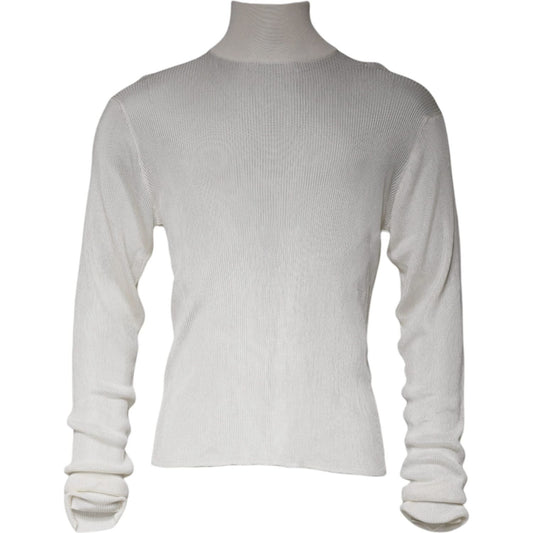 Dolce & Gabbana White Long Sleeve Turtleneck Men Pullover Sweater Dolce & Gabbana Gray