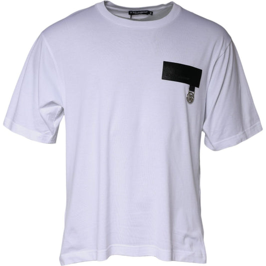 Dolce & Gabbana White Logo Patch Cotton Crew Neck T-shirt Dolce & Gabbana Light Gray