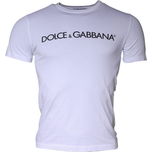 Dolce & Gabbana White Logo Print Cotton Crew Neck T-shirt Dolce & Gabbana Thistle