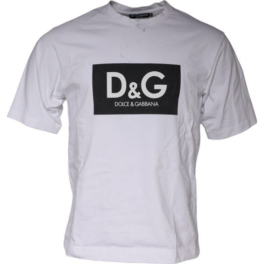 Dolce & Gabbana White Logo Print Cotton Crew Neck T-shirt Dolce & Gabbana Gray