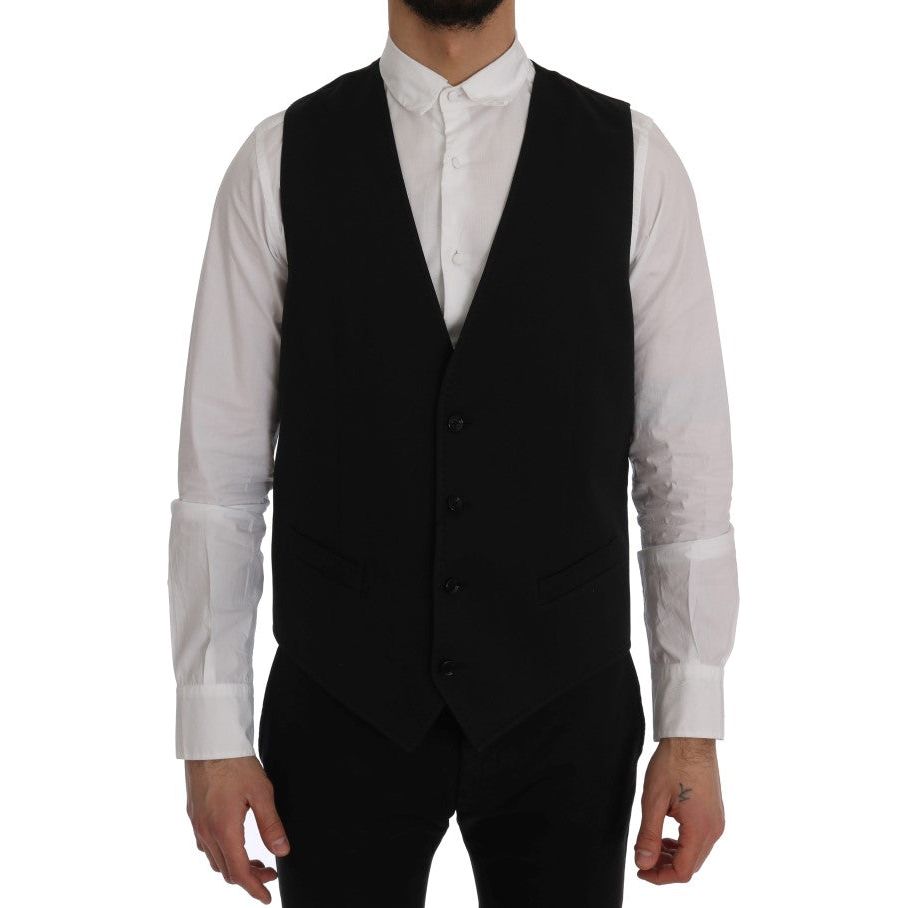 Sleek Black Single-Breasted Waistcoat