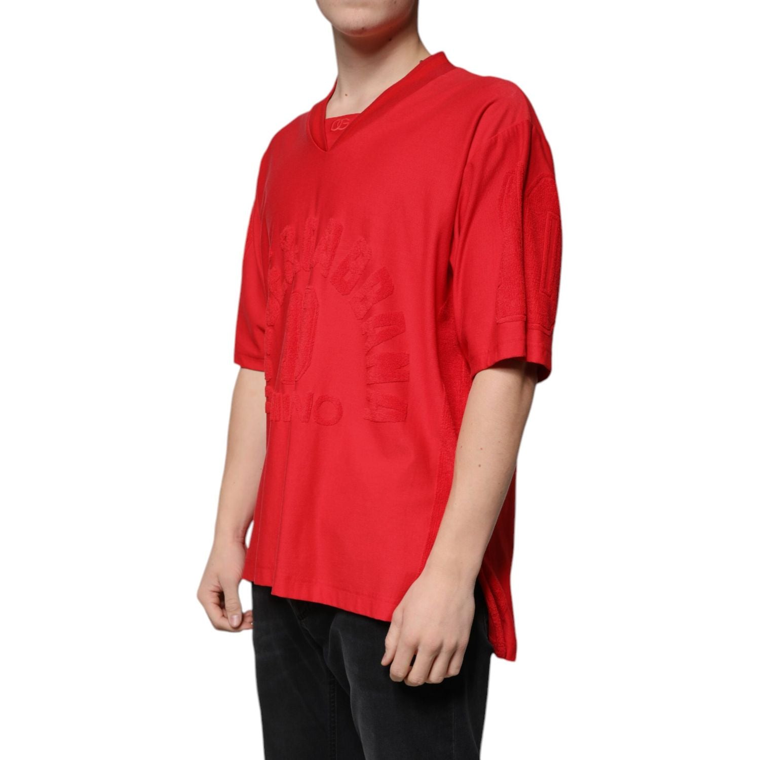 Dolce & Gabbana Red Cotton V-neck Short Sleeves T-shirt