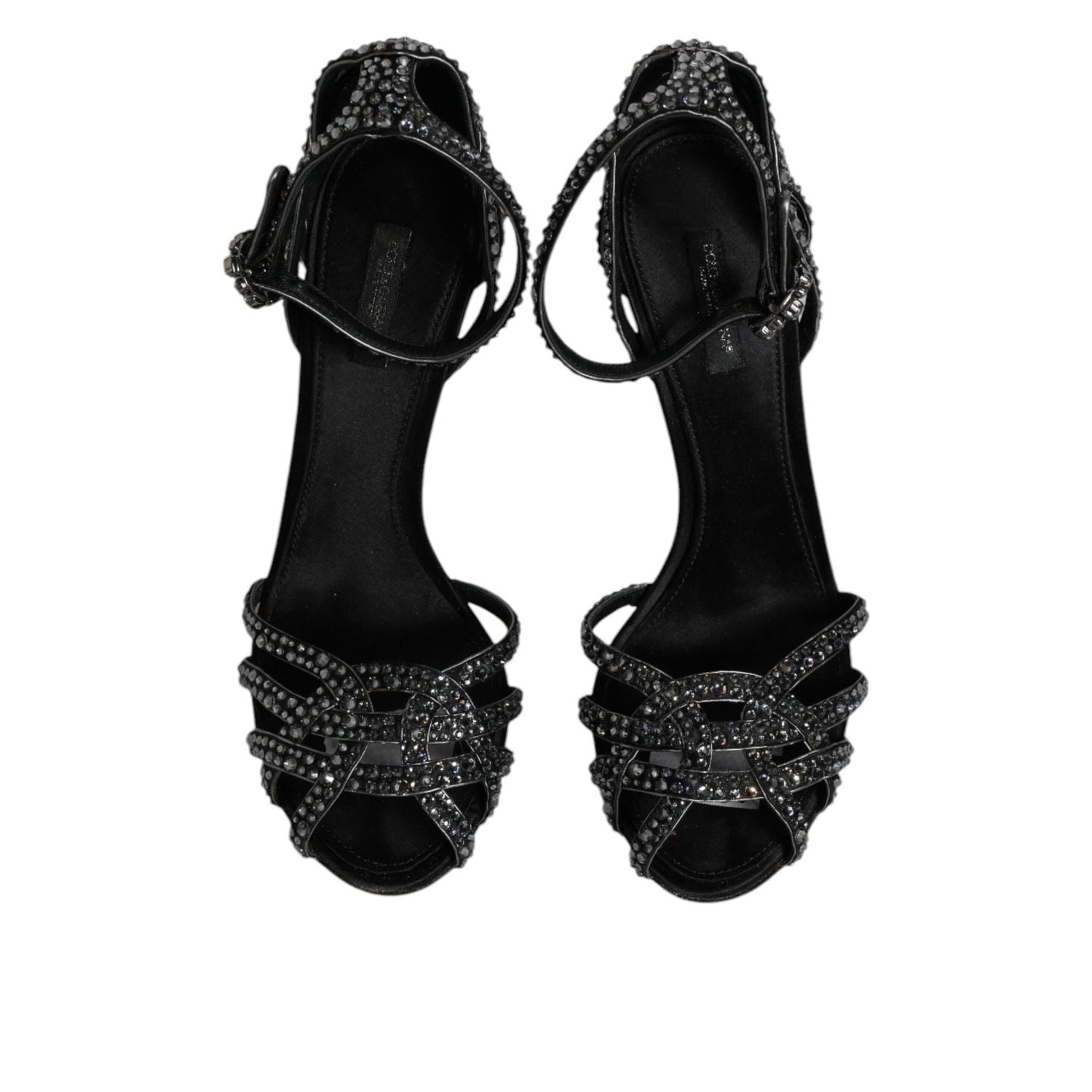 Dolce & Gabbana Black Strass Ankle Strap Heels Sandals Shoes