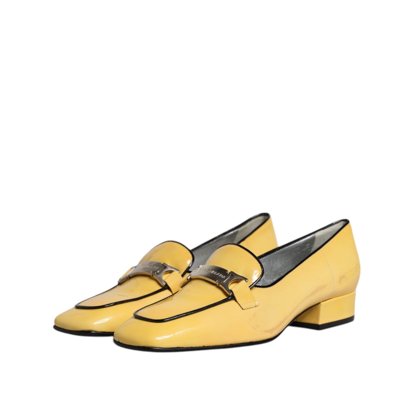 Dolce & Gabbana Yellow Leather Logo Plaque Slip On Mocassin Shoes