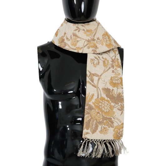 Elegant Beige Gold Jacquard Stole Scarf