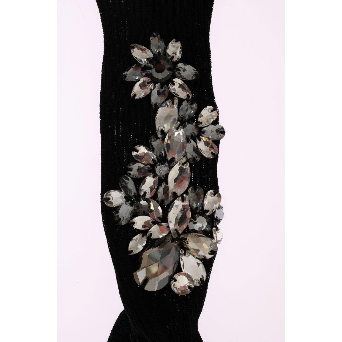 Dolce & Gabbana Crystal Embellished Black Knit Stockings Dolce & Gabbana