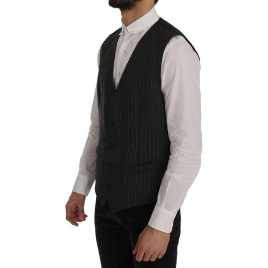 Dolce & Gabbana Elegant Striped Gray Wool Blend Waistcoat Vest Dolce & Gabbana