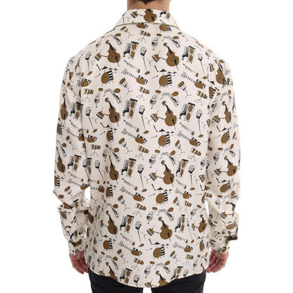 Dolce & Gabbana White Silk JAZZ Motive Print Shirt