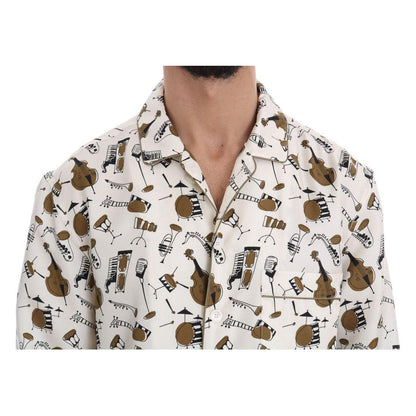 Dolce & Gabbana White Silk JAZZ Motive Print Shirt