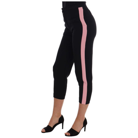 Dolce & Gabbana Chic Black Capri Pants with Pink Side Stripes Jeans & Pants Dolce & Gabbana