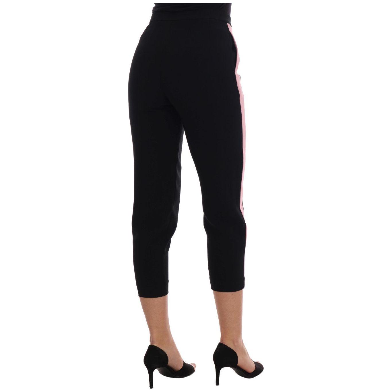 Dolce & Gabbana Chic Black Capri Pants with Pink Side Stripes Jeans & Pants Dolce & Gabbana