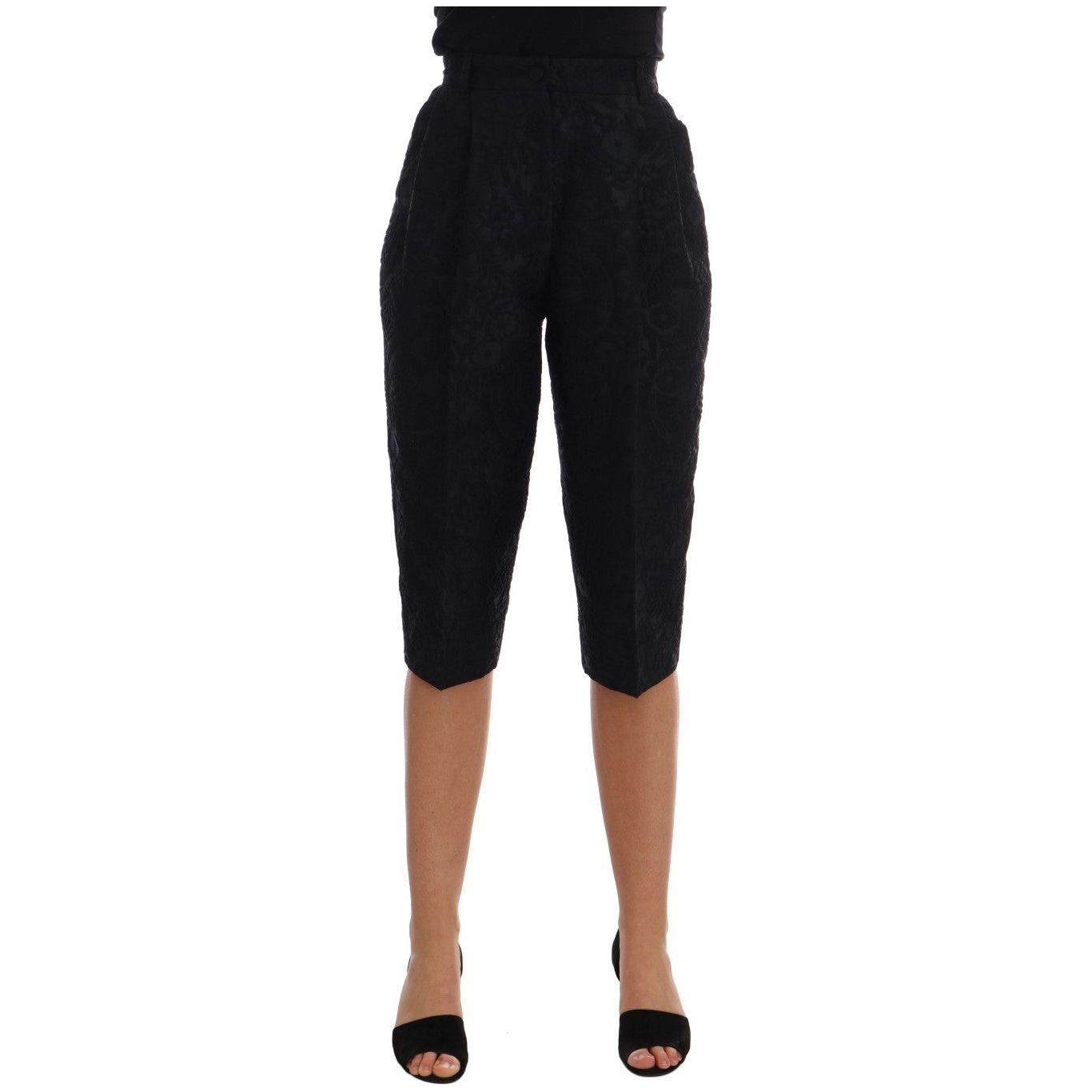 Dolce & Gabbana Black Brocade High Waist Capri Shorts