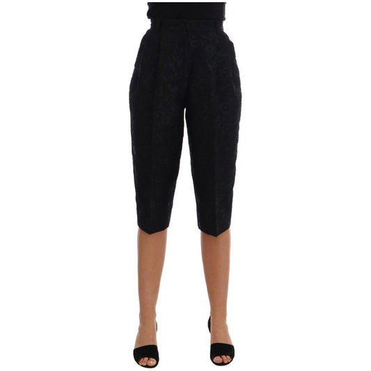 Dolce & Gabbana Black Brocade High Waist Capri Shorts