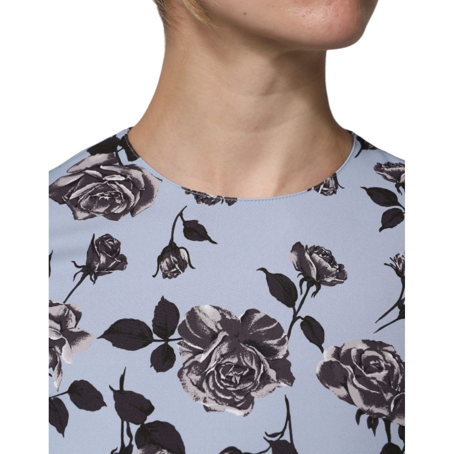 Valentino Light Blue Floral Long Sleeves A-line Mini Dress Valentino