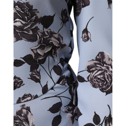 Valentino Light Blue Floral Long Sleeves A-line Mini Dress Valentino