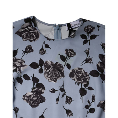 Valentino Light Blue Floral Long Sleeves A-line Mini Dress Valentino