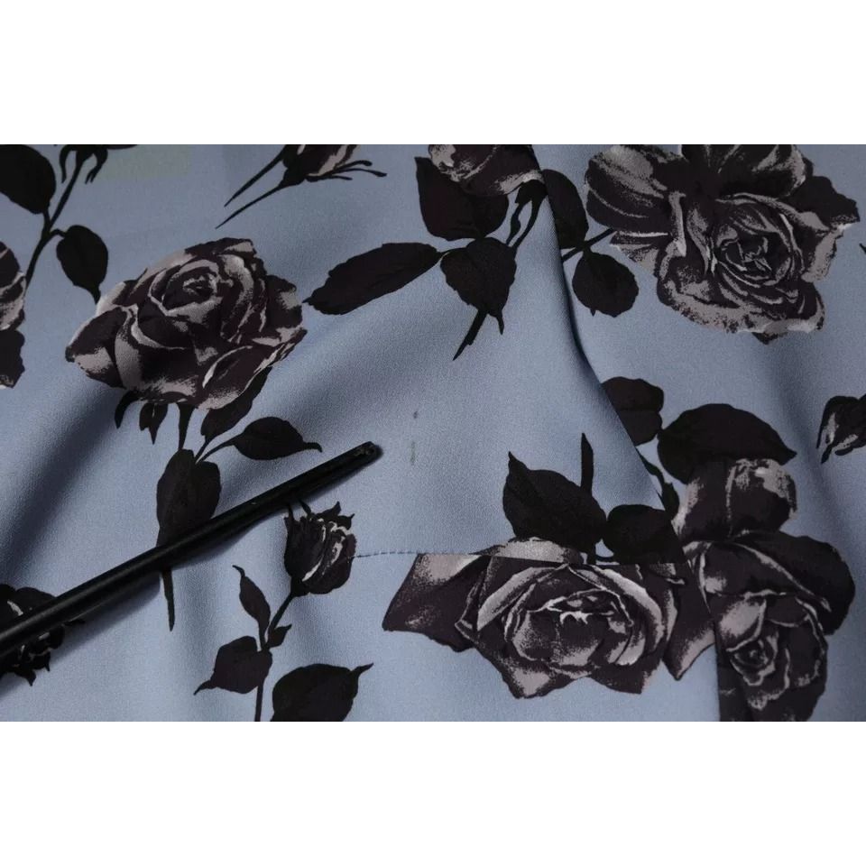 Valentino Light Blue Floral Long Sleeves A-line Mini Dress Valentino