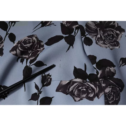 Valentino Light Blue Floral Long Sleeves A-line Mini Dress Valentino