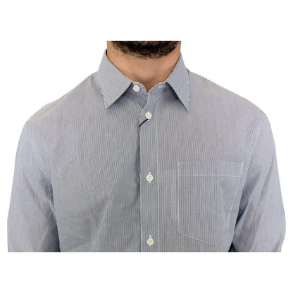 GF Ferre Gray Striped Cotton Casual Shirt