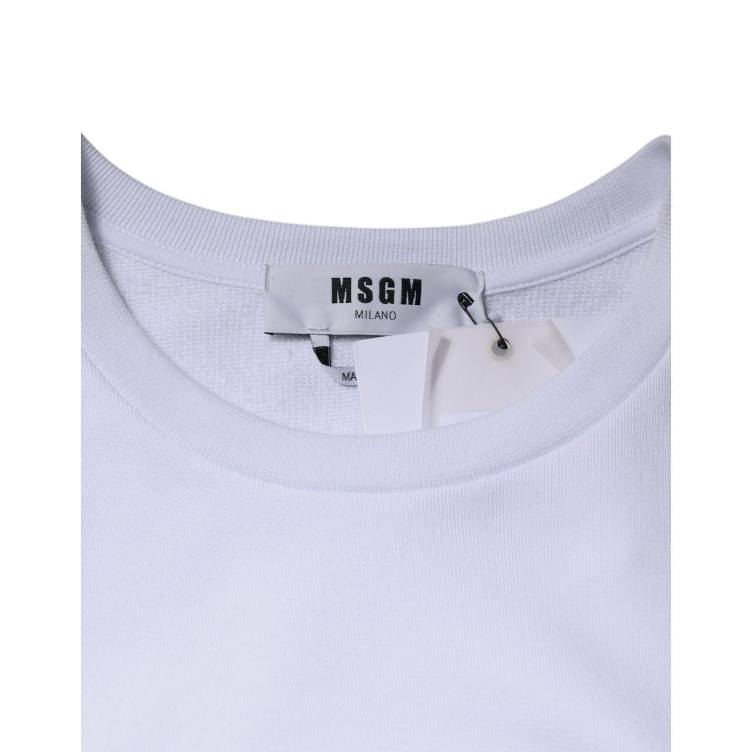 MSGM White Cotton Belted Long Sleeves Crew Neck Mini Dress