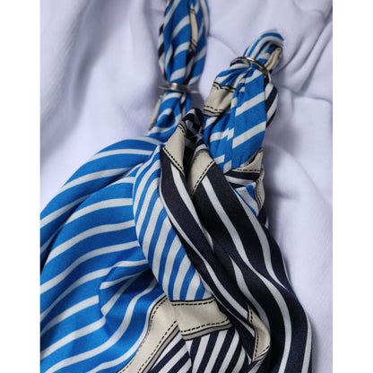 MSGM White Cotton Belted Long Sleeves Crew Neck Mini Dress